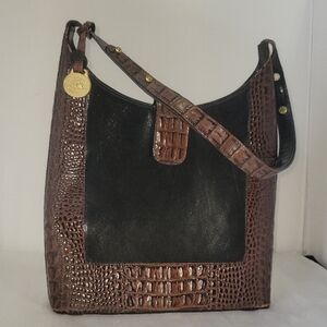 BRAHMIN Vintage Brown Leather and Black Croc-Embossed "Kendall" Bag